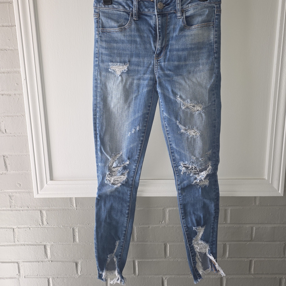 American Eagle Outfitters Womens Light Blue Distressed Jeans